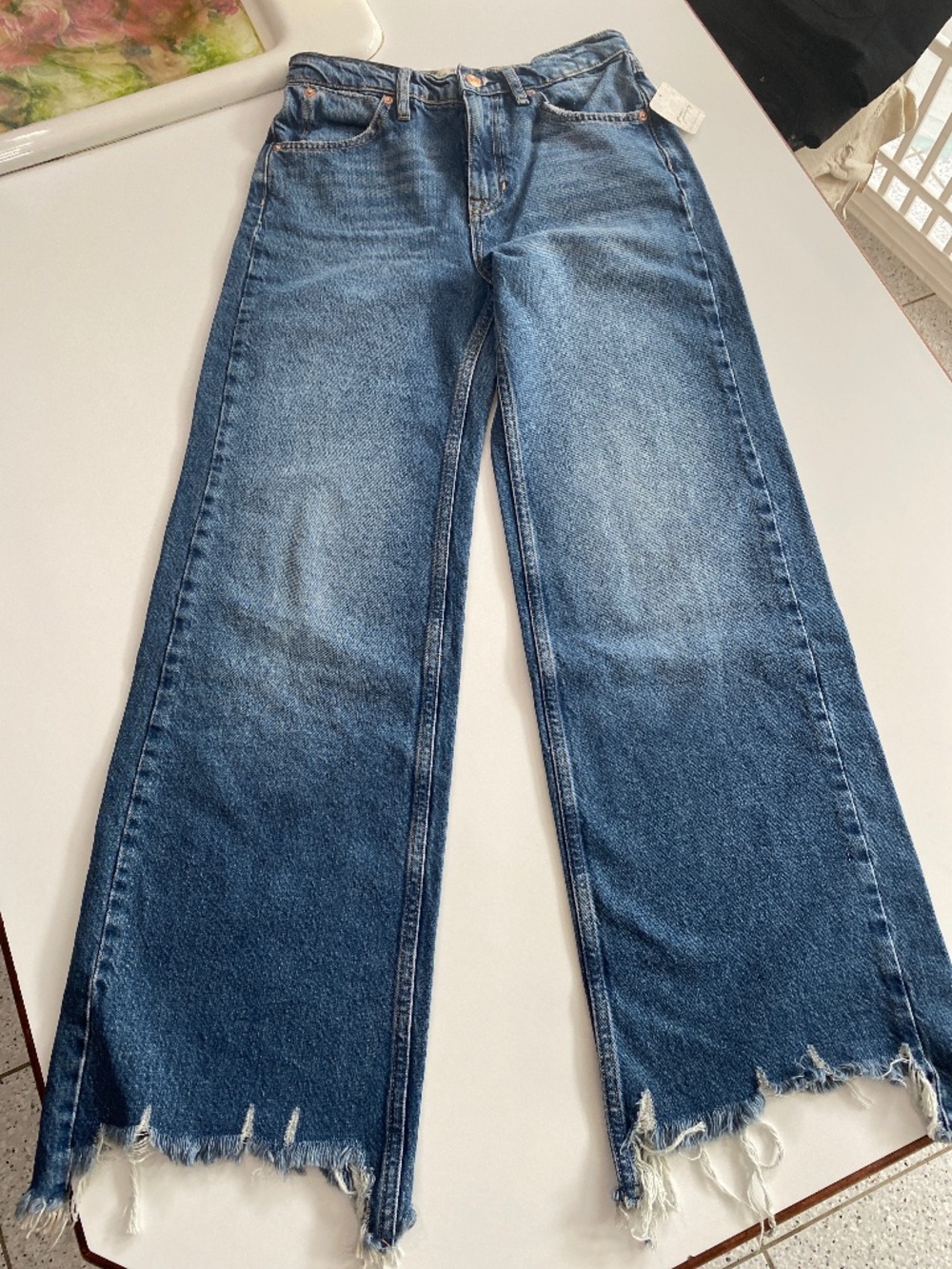 Free people riverside blue jeans frayed hem sz 25